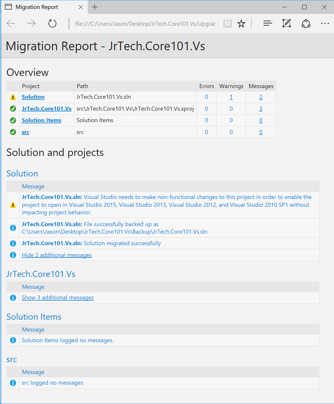 Visual Studio 2017 Migration Report